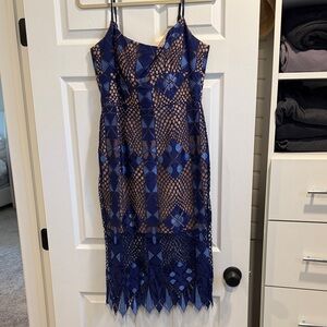 BCBG Navy Blue Lace Overlay Spaghetti Strap Dress